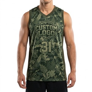 Custom Digital <b>Print</b> Camouflage Basketball Jersey Sleeveless Neck Breathable Polyester Tank <b>Top</b> Elastic Waist All Seasons for - Product Image 1