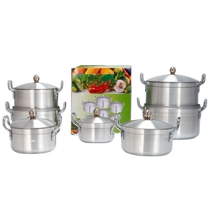 Batterie de cuisine <span class=keywords><strong>en</strong></span> aluminium poli au sable, 6 pièces, 16-28 cm, avec couvercles, très demandée sur le marché ouest-africain - Product Image 5