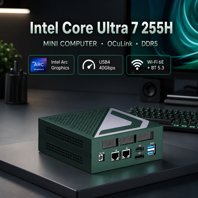 Intel Ultra 7 255H Mini Pc USB4 Desktop PC with WiFi 6E Dual LAN Mini Gaming Pc for Business Workstation Windows Linux Support