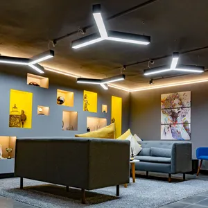 Luminária pingente linear em forma de y, 2 pés, iluminação para cima e para baixo, alumínio pintado, preto, led, iluminação arquitetural