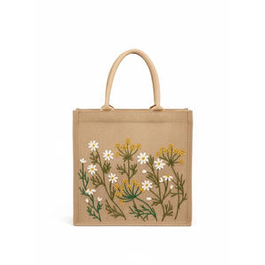 Bolsa de Compras Reutilizable Ecológica Personalizada al por Mayor de Yute con Diseño de Flores Silvestres de Alta Calidad - Product Image 1