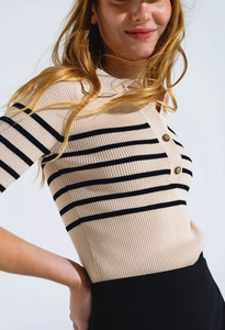 Custom <strong>Polo</strong> Collar Striped <strong>Women's</strong> Pullover Knitwear Summer Short <strong>Womens</strong> Sweater Sleeve Loose <strong>Jumper</strong> For <strong>Women</strong> - Product Image 5