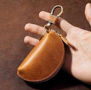 Étui à clés de voiture en cuir Crazy Horse rétro, personnalisé, en cuir véritable, avec fermeture éclair, vente en gros - Product Image 6