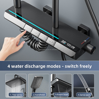 En gros Système de douche gris anthracite avec affichage numérique, 4 modes : pommeau pluie, douchette à main, jets latéraux, bec de baignoire, fixation murale, direct usine