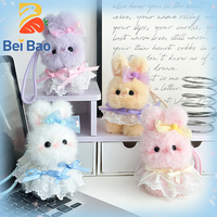 Porte-clés en peluche lapin doux avec nœud et dentelle, en stock pour accessoire de sac, vente directe usine
