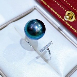 Wenchi – bague en argent Sterling 925, perle noire naturelle verte paon, 10-11mm, sans défaut, modèle classique polyvalent 24638 - Product Image 1