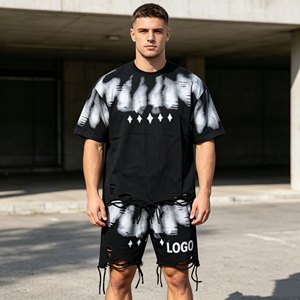 Ensembles de t-shirts grande taille pour hommes, ensembles deux pièces à manches courtes 480 g/m² pour hommes, 100 % coton éponge, ensembles décontractés d'été pour hommes - Product Image 3