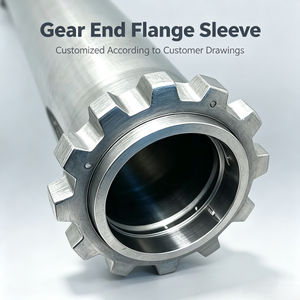 Custom Raw Finish Gear End Flange Sleeve CNC Turned Alloy Tubular Liner With Gear Profile End Flange For Gear Transmission - Product Image 1