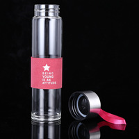 Bouteille d'eau en verre borosilicate personnalisée avec infuseur à thé et couvercle en acier inoxydable