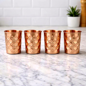 Verre à boire en cuivre géométrique, gobelet métallique texturé hexagonal, tasse à eau quotidienne, vaisselle, fournisseur en gros - Product Image 1