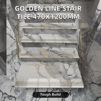 Design de luxe Ligne dorée et carrelage d'escalier en sable doré Carreaux de porcelaine 480x1200mm pour bande de roulement et contremarche d'escalier personnalisable