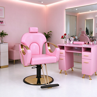 Ensemble de meubles de salon rose, chaise de coiffeur, table de manucure en bois, poste de travail pour bar à ongles pour studio de beauté