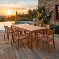 Meubles de jardin, table et chaises de jardin pour villa, ensemble de salle à manger extérieure en teck de luxe, table extérieure pour hôtel, ensemble de salle à manger extérieure pour hôtel