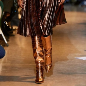 Botas de tacón con estampado de piedras y punta en pico, modelo nuevo 2021, doradas en la pantorrilla, para mujer, botas altas hasta la rodilla, zapatos de moda para mujer - Product Image 6