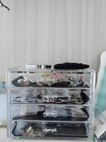 Organisateur de cosmétiques en acrylique transparent empilable à 4 niveaux, boîte de rangement de bureau en plastique avec tiroirs