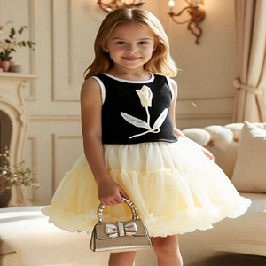 เสื้อผ้าเด็กผู้หญิง 3-7 ขวบ ผ้าขนสัตว์ลำลอง ปักลายดอกไม้สวยงาม เสื้อแขนกุด แฟชั่นกระโปรงตาข่ายพองๆ เรียบง่าย ใส่ได้ทุกวัน - Product Image 1