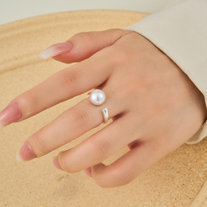 Open Ring With Gray Purple Faux Pearl Tension Setting Adjustable For Daily Wear Index Finger Jewelry - Product Image 2