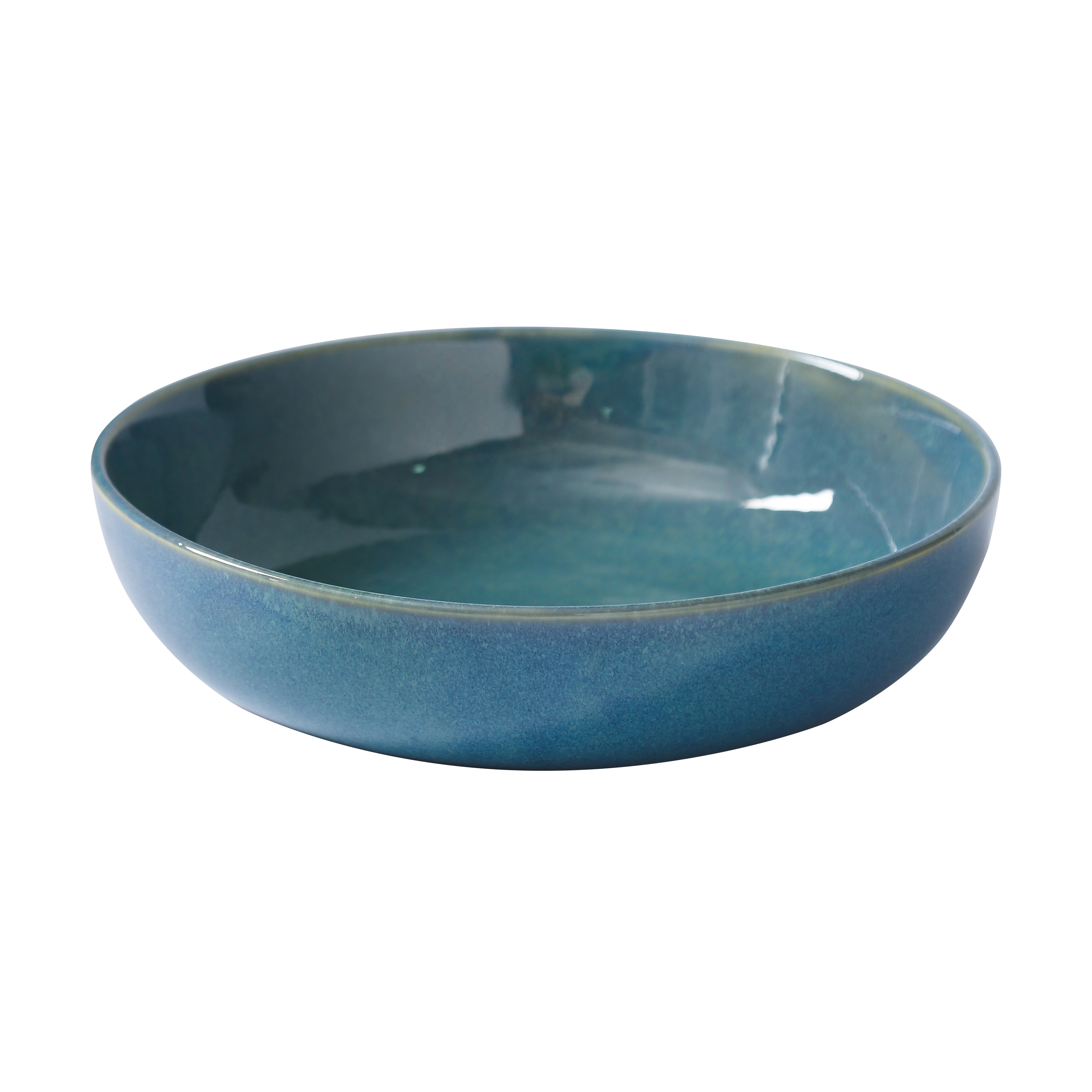 Hoge Kwaliteit Twee Maten Van Duurzaam Porselein Fambe Glazuur Blauw Kleur Salade Keramische Bowls Diepe Keramische Platen