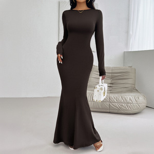 tight fitted dresses long Deep Draped Neck Long Sleeve Tight-Fitting Mesh Lace Dress, Apricot, Romantic For Date & Outing main image 1