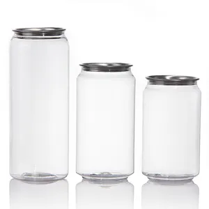 Desechable 250 330 500ml Envase de plástico Tarro Aluminio Pet Soda Botella Latas para bebidas con tapas