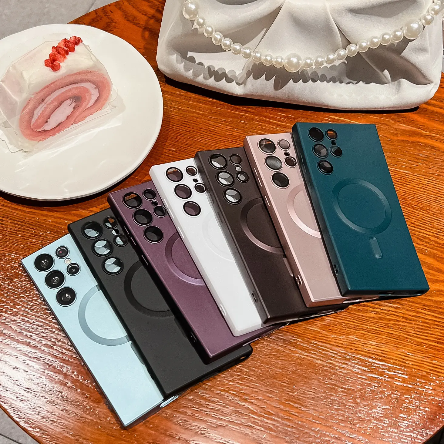 For Magic Metallic Paint With Lens Film Case For Samsung S23 S22 S21 Ultra Plus S20 FE Note 20 10 Back Cover