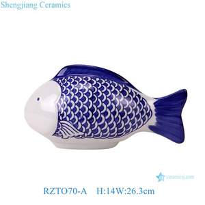 Rzto70 Cổ Màu Xanh Đỏ Màu Sứ Cá Điêu Khắc Handmade Nhà Trang Trí Động Vật Bức Tượng Nhỏ - Product Image 5