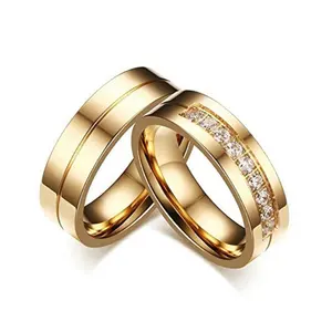 Couple Engagement Ring Band 18K Gold Plated Inlaid Two Piece Set Women And Men Cubic Zirconia Wedding Rings