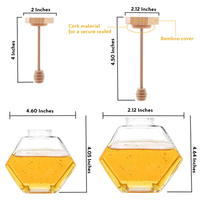 220Ml Datar Hexagon Disegel Honey 350G Stoples Kaca dengan Kayu Honey Dipper Penutup Tutup