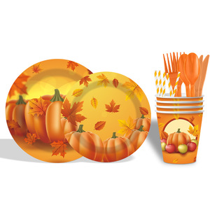 Suministros para Fiestas de Acción de Gracias al por Mayor, Juego de Vajilla Desechable, Platos, Vasos, Servilletas y Mantel de Papel - Product Image 6