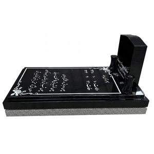 Monument funéraire moderne de style américain en marbre noir indien, avec vases, pour cimetière - Prix compétitifs - Product Image 3