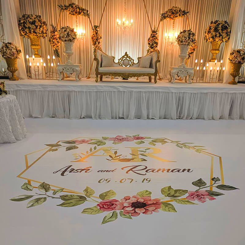 Autocollant Sol Personnalisé Pour Mariage - Piste De Danse Décorative Avec Noms Et Date - 84x84 Cm - Vinyle Détachable