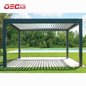 Pergola de jardin extérieure en aluminium avec capteur vent et pluie, porte vitrée, toit à lames rétractables, arches et tonnelles - Product Image 4