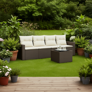 Set Divano da Giardino in Rattan Bianco Crema e Marrone con Tavolino da Caffè per Esterni, 4 Posti, Design Contemporaneo - Product Image 2