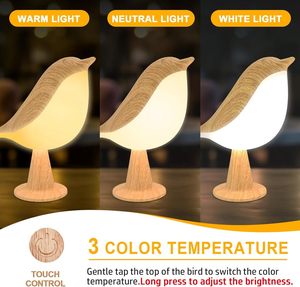 かわいい鳥の小型デスクランプ コードレス LED ナイトライト 3 色モード付き タッチセンサー充電式子供用ベッドサイドテーブルランプ - Product Image 3