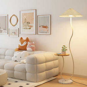JACKSUN Minimalist Pleated <strong>Shade</strong> Sofa Fabric LED <strong>Floor</strong> <strong>Lamp</strong> Standing White Black Wood <strong>Lamp</strong> 1.6m <strong>for</strong> Living Room Bedroom - Product Image 1