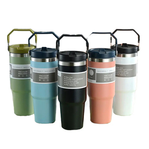 Gobelets <span class=keywords><strong>de</strong></span> voyage isothermes en acier inoxydable à double paroi, 20 oz et 30 oz, avec logo OEM, étanches, sans BPA, avec couvercle, poignée et <span class=keywords><strong>paille</strong></span>, pour café et <span class=keywords><strong>vin</strong></span> - Product Image 1