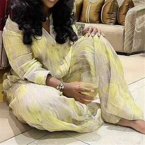 ZHEZHE New Elegant Women Boutique Street Wear Langarm bedrucktes Hemd und Hose Matching Suit 2-teiliges Set - Product Image 2