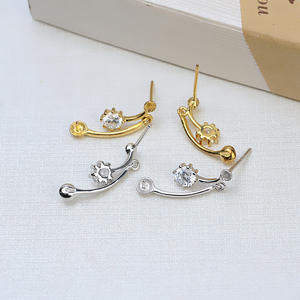 Hebilla para Pendientes de Plata S925 con Doble Cuentas, 16 mm, Perla de Mármol, Accesorios para Manualidades, Bandeja Vacía Semiterminada 4896, Chapada en Oro - Product Image 2