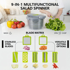 Râpe à légumes manuelle multifonctionnelle 9-en-1 populaire pour cuisine, avec panier de drainage pour fruits et légumes et lames de coupe - Product Image 4