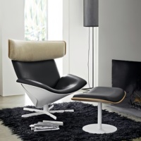 Fauteuil lounge ergonomique à dossier haut, fauteuil rembourré avec appui-tête rembourré, fauteuil d'appoint moderne avec base en étoile en métal noir