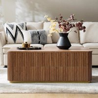 Table basse en bois cannelé avec plateau relevable et tiroirs de rangement, table à thé rectangulaire moderne à hauteur réglable pour salon