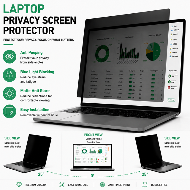 13.3 14 15.6 16 Inch Detachable Privacy Screen Filter, Anti Spy Anti Glare Blue Light Blocking Laptop Screen Protector Film