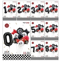 Décoration de fête d'anniversaire sur le thème des voitures de course, ensemble de ballons noirs et blancs en forme de roue de voiture, ensemble de numéros de piste de course 0-9, décoration pour fête d'anniversaire de 1 an