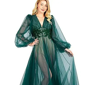 S8366F Vestaglia Lunga in Tulle per Sposa, Abbigliamento Intimo per <span class=keywords><strong>Donne</strong></span> in Gravidanza, Vestaglia per Servizi Fotografici, Camicia da Notte Fantasia - Product Image 1