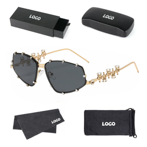 <span class=keywords><strong>IVISION</strong></span> 2024 Neue Mode Y2K Gold Runde Sonnenbrille mit Diamantbesetzten Bügeln UV400 Antireflexbeschichtung Großer Rahmen Street-Style - Product Image 1