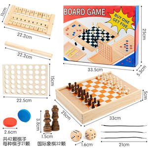 Tablero de madera Juegos clásicos 5 en 1 Juego de mesa de madera Ajedrez que rebota Ajedrez Juego de mesa portátil interactivo para diversión familiar - Product Image 6