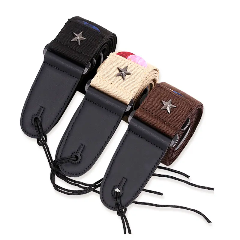 Wholesale Guitar Strap High Quality Cotton Electric Guitar Lanyard Leather Head Strap For Guitar Five-Pointed Star Models