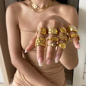 Atacado jóias de ouro inoxidável-Dylam elegante indivíduo crossant-mulher em forma de anéis de luxo chapeamento jóias de latão 18k jóias de ouro anéis de aço inoxidável das mulheres