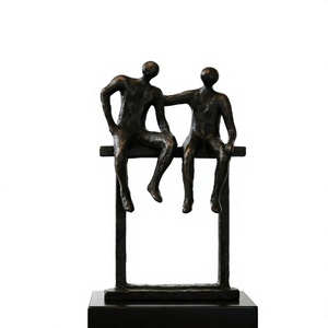 Escultura de Metal Negra de Dos Figuras Sentadas, Decoración Artística Contemporánea Hecha a Mano para Mesa, Regalo de Aniversario de Bodas - Product Image 1