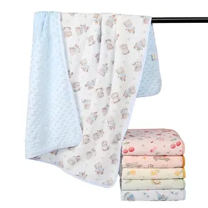 Multicolor Printed Kids Super Soft Baby Blanket Minky Blankets with Muslin Cotton Front Dotted Fleece Backing Toddler Blanket